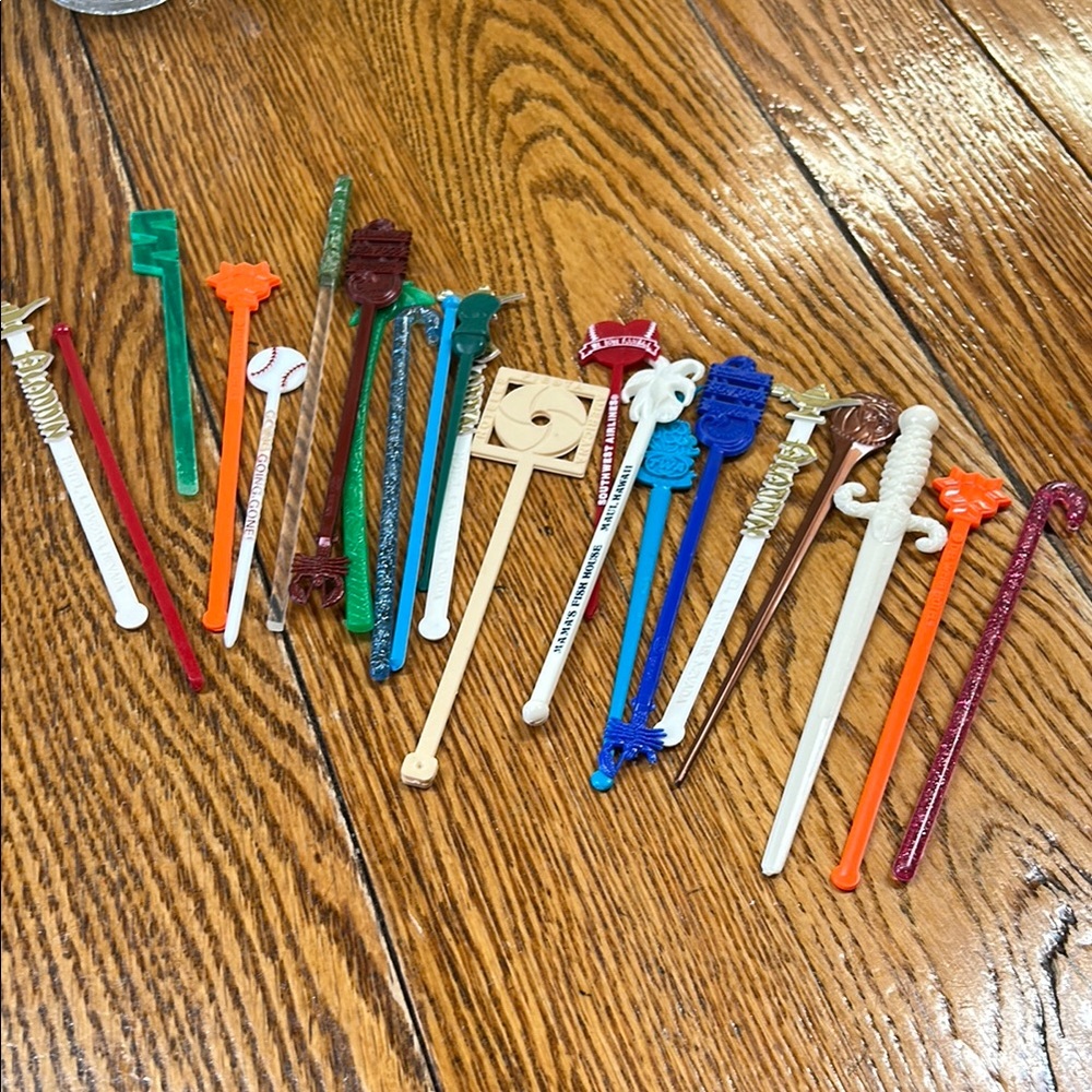 Vintage set of plastic, acrylic swizzle sticks.  Hotels, casinos airlines.